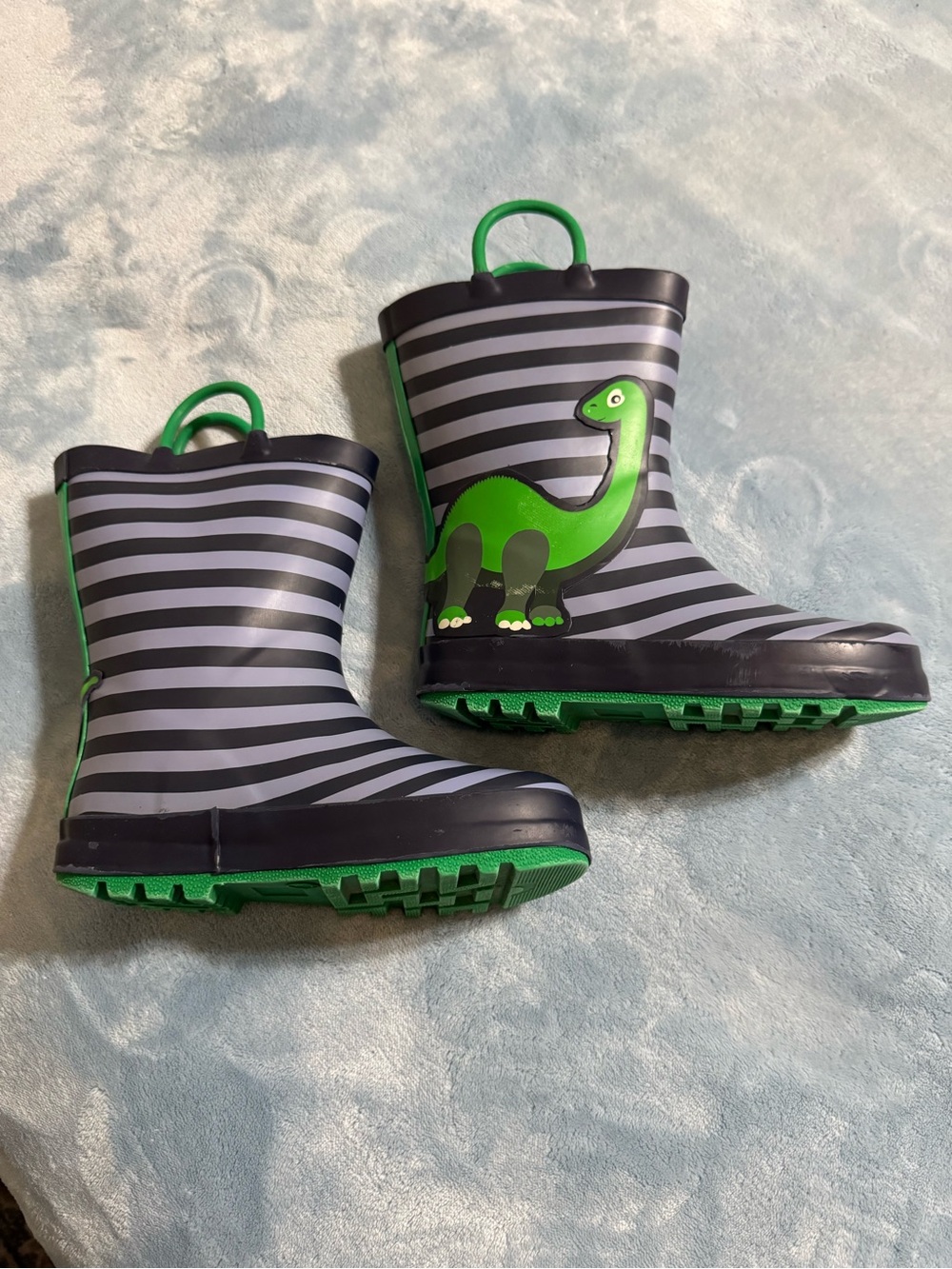 Kids Green Dino Stripe Rain Boots